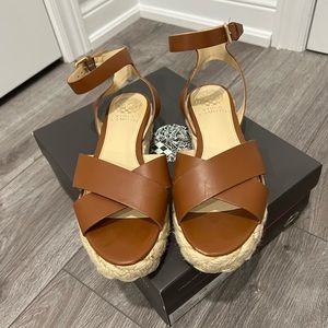 Vince Camuto Platform leather sandals with braided jute detail